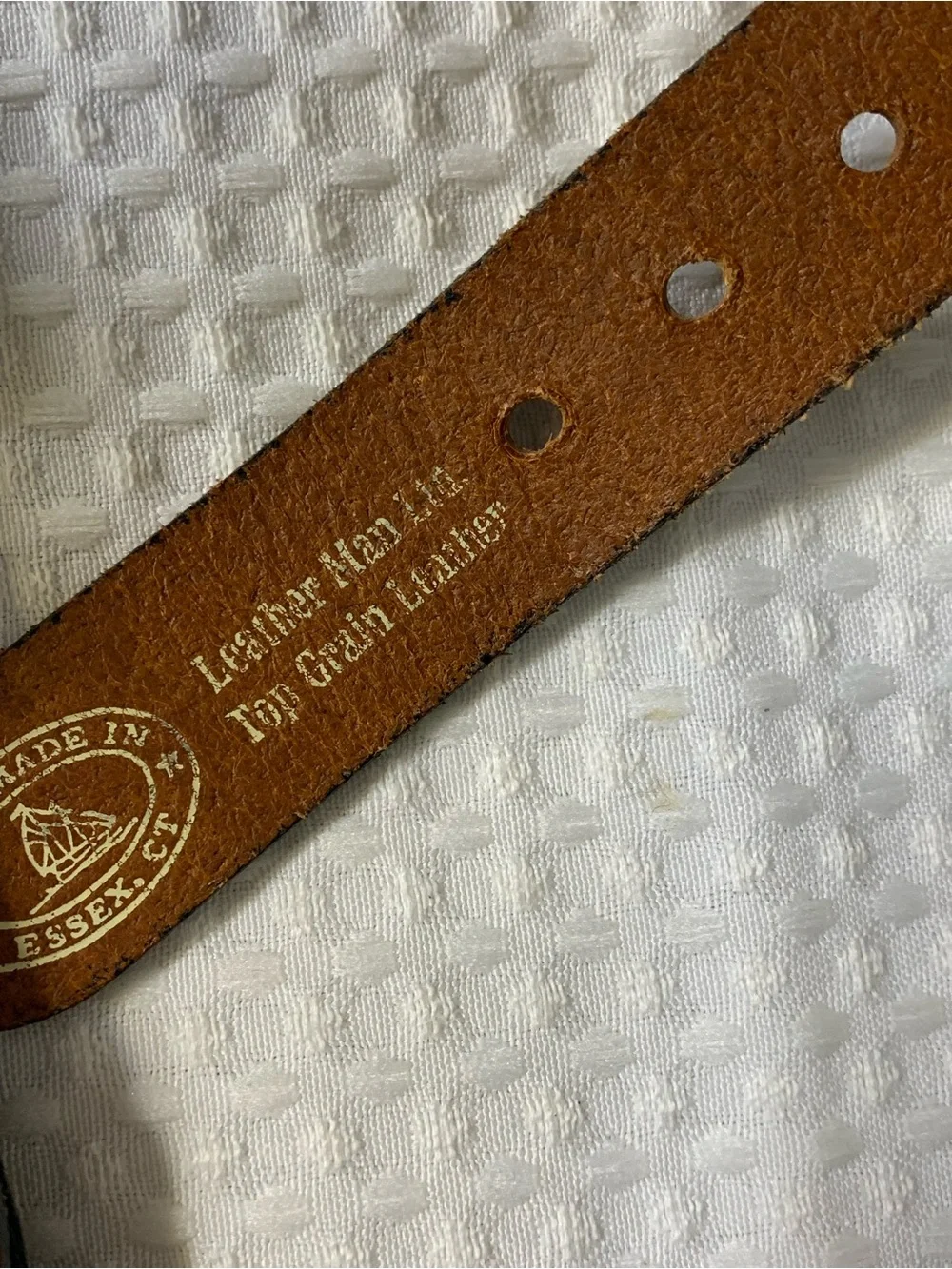 Leather Man Ltd. Jolly Roger black belt with Scull print and brown leather trim